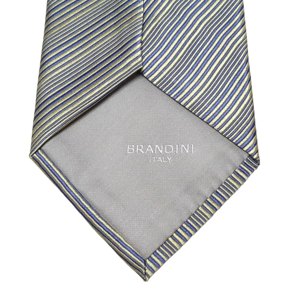 BRANDINI‎ ITALY Mens Silk Stripe Tie Handmade Blue Yellow Formal Necktie